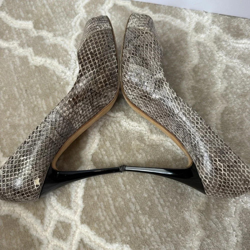 Giuseppe Zanotti Snake Print Embossed Leather Peep Toe Pump Heels EU38 US8‎ Used